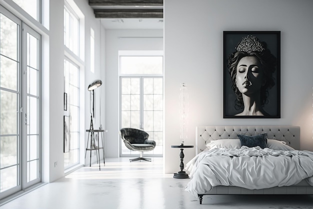 Dormitorio blanco moderno minimalista Interior moderno de lujo AI generativo