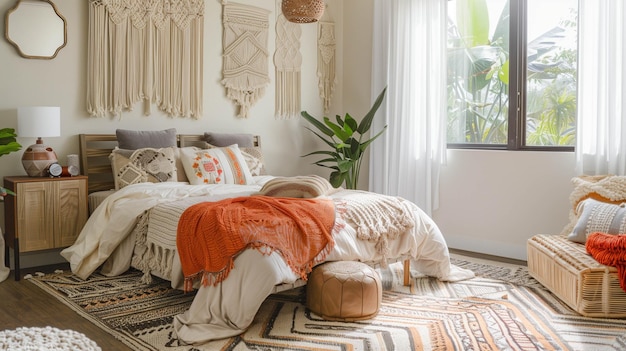 dormitorio boho lleno de colores con una mezcla de patrones