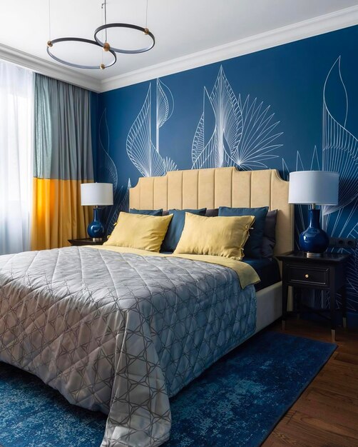 un dormitorio con una cama y una lámpara en la mesa