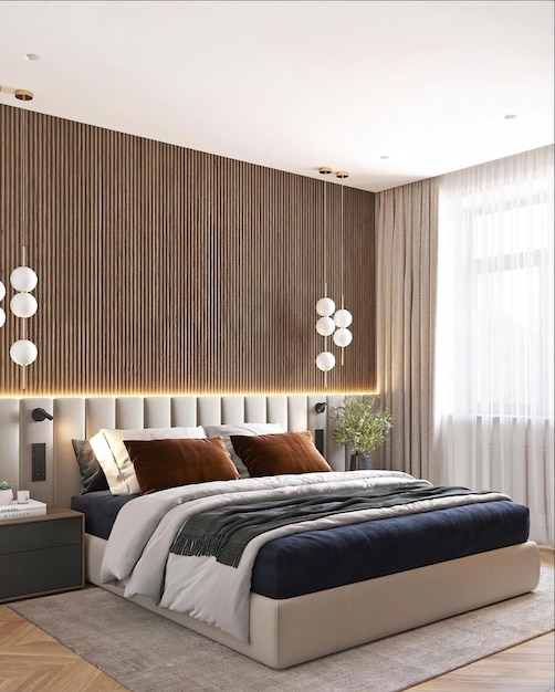 un dormitorio con una cama y una lámpara