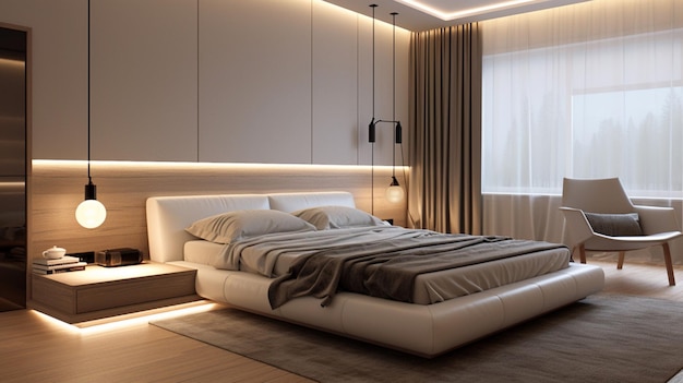 dormitorio cómodo y moderno con una decoración elegante