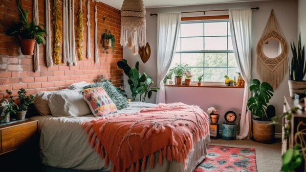 Foto dormitorio decoración hogar diseño de interiores estilo bohemio de mediados de siglo