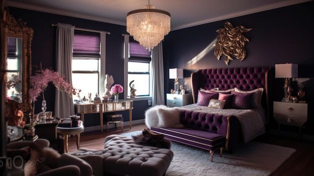 Dormitorio decoración hogar diseño de interiores Glam Hollywood estilo Regency