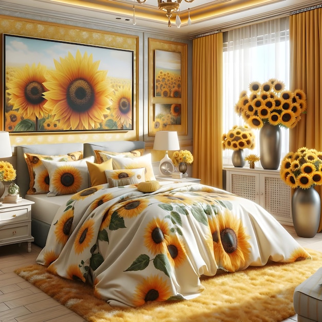 Foto un dormitorio decorado con un tema de girasol