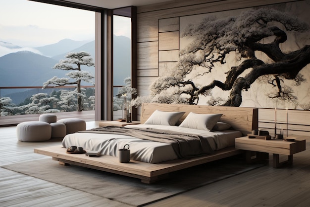 Dormitorio con diseño conceptual japonés