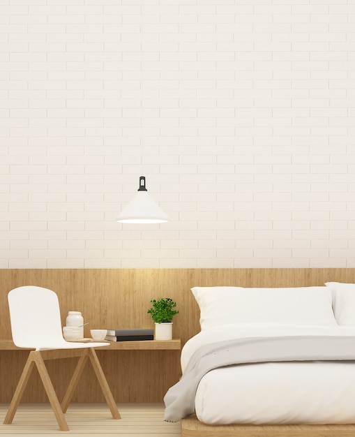 Dormitorio espacio interior muebles renderizado 3d y fondo blanco decoración - st mínimo