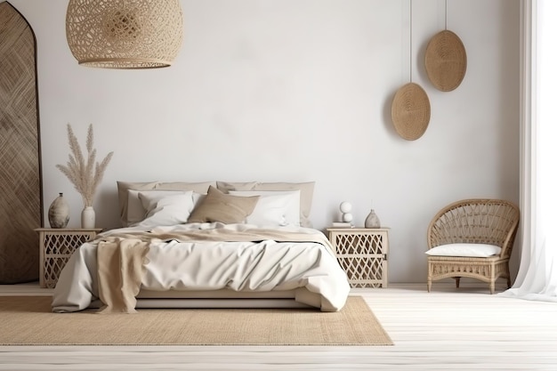 Dormitorio en un estilo minimalista Dormitorio moderno interior dormitorio contemporáneo IA generativa
