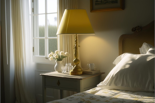 Dormitorio francés atmosférico con un interior encantador y acogedor a la luz de la mañana íntimo nostálgico elegante parisino IA generativa