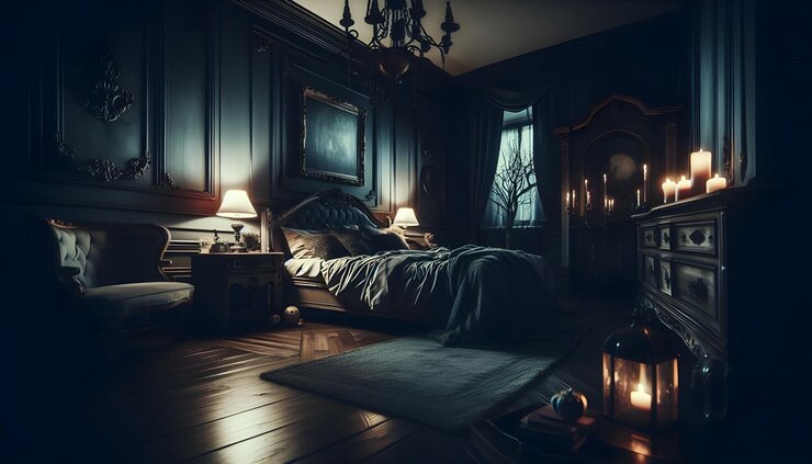 El dormitorio gótico oscuro.