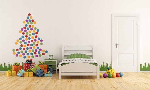 Foto dormitorio infantil con árbol de navidad