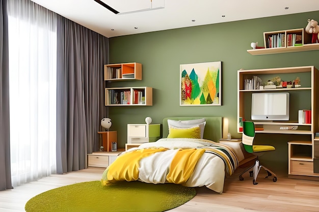 Dormitorio infantil creativo de lujo con mesa de estudio Ideas de diseño de interiores para el hogar y la oficina