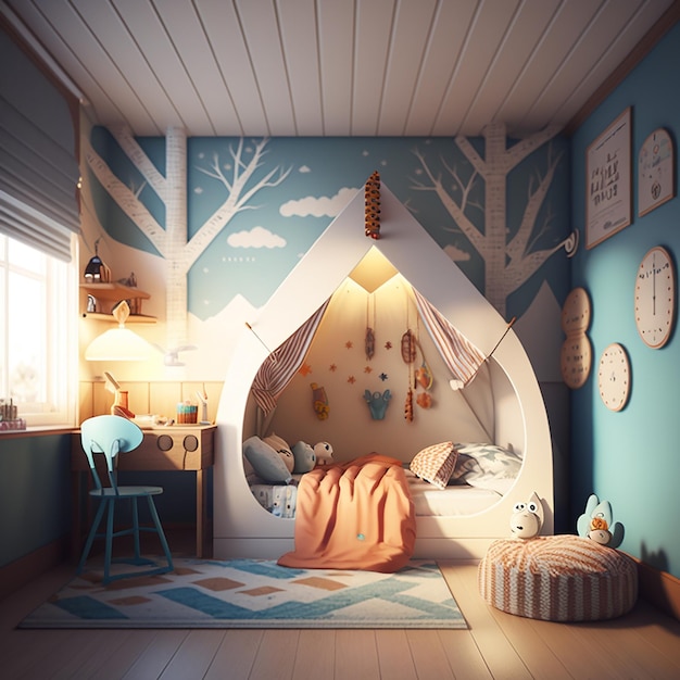 Dormitorio infantil con decoraciones divertidas