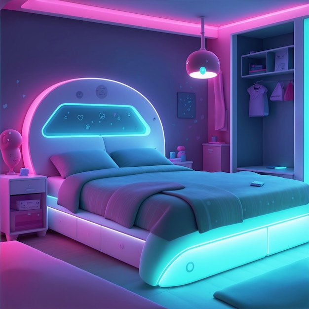 Dormitorio inteligente con diseño de cama futurista