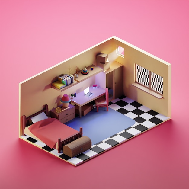 Foto dormitorio isométrico 3d render