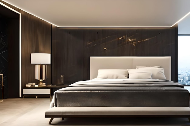 Dormitorio de lujo con diseño moderno Diseño interior moderno en estilo europeo