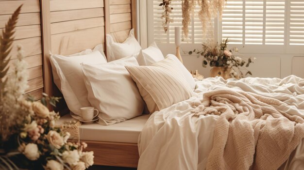 Foto dormitorio de madera de campo de cerca en estilo boohoo
