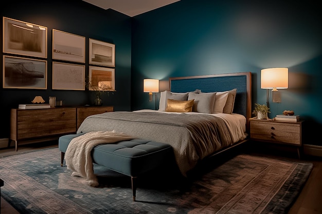 Dormitorio minimalista Felicidad Santuario simple y elegante para dulce sueño Ai generado