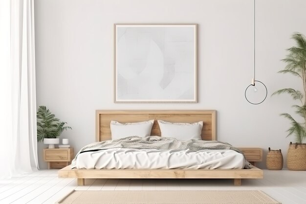 Dormitorio moderno en un apartamento con vista Representación 3d Dormitorio principal blanco de lujo IA generativa