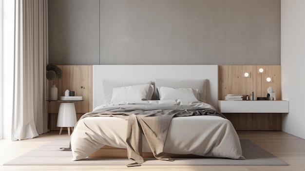 Dormitorio moderno minimalista simple acogedor cómodo y elegante para casa y apartamento buen interior