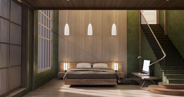 Dormitorio moderno y tranquilo dormitorio de estilo japonés