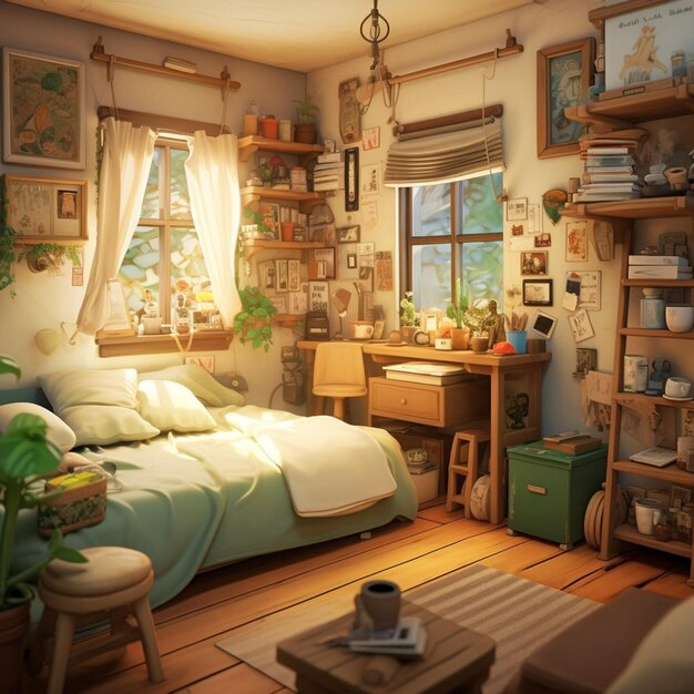 Foto un dormitorio muy acogedor y animado