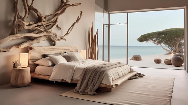 dormitorio con paredes de color arena