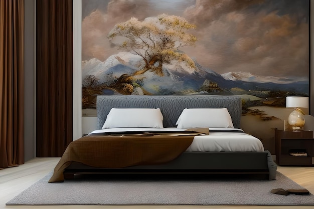 Dormitorio para una pareja recién casada pinturas en la pared sobre la cama paredes artísticas