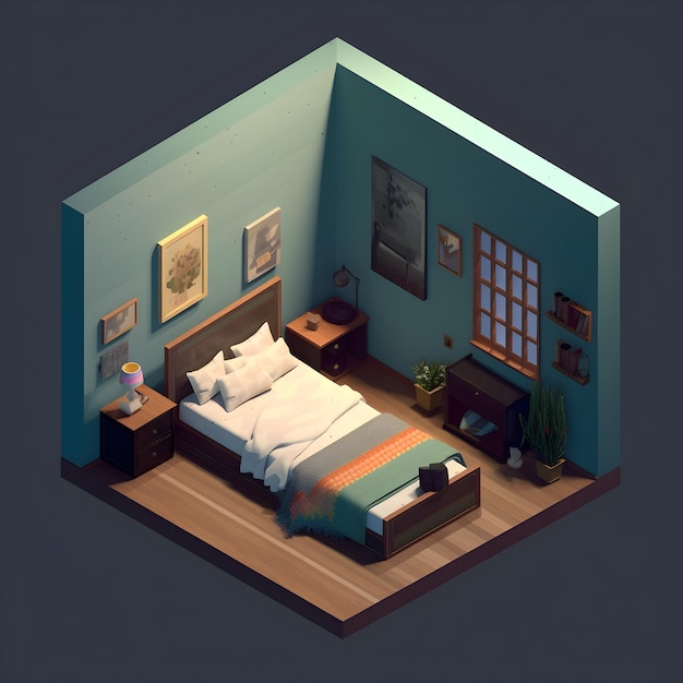 Un dormitorio pequeño con una cama y un estante con una lámpara encima