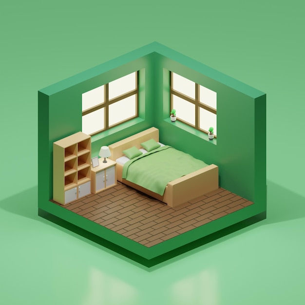 Un dormitorio pequeño con una pared verde y una cama con una funda verde.