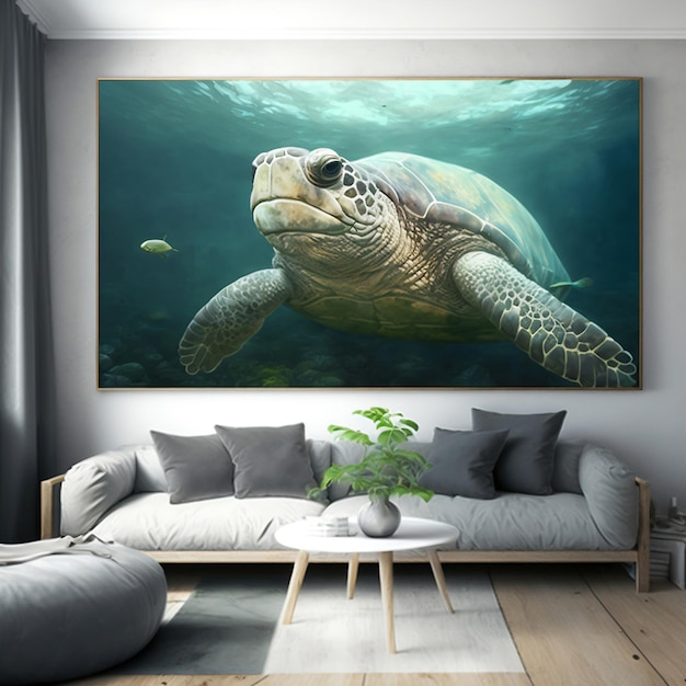 Dormitorio con pintura de tortuga grande