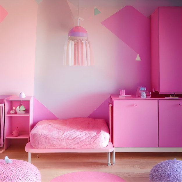 Dormitorio rosa para niños Imagen generativa de ai