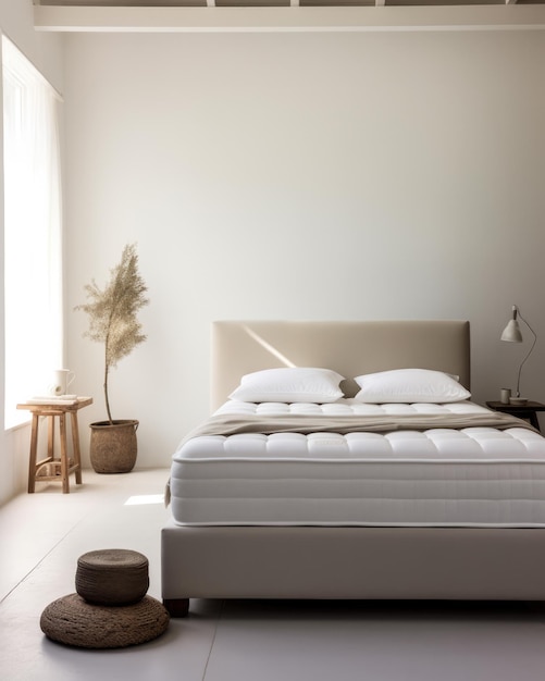 Foto dormitorio sereno y elegante con acentos de tejido natural