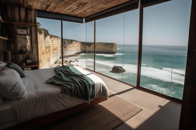 Un dormitorio con vista al mar