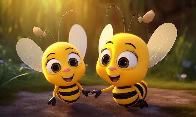 dos abejas están de pie una al lado de la otra y una tiene un pico amarillo