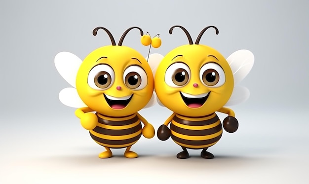 dos abejas están de pie una al lado de la otra y una tiene una sonrisa en la cara