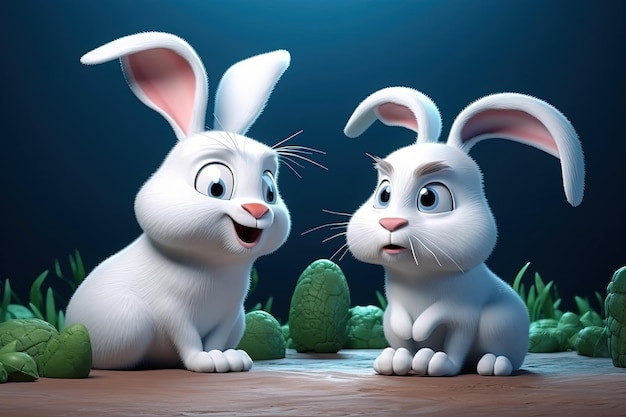 Dos adorables conejos blancos sentados uno al lado del otro IA generativa