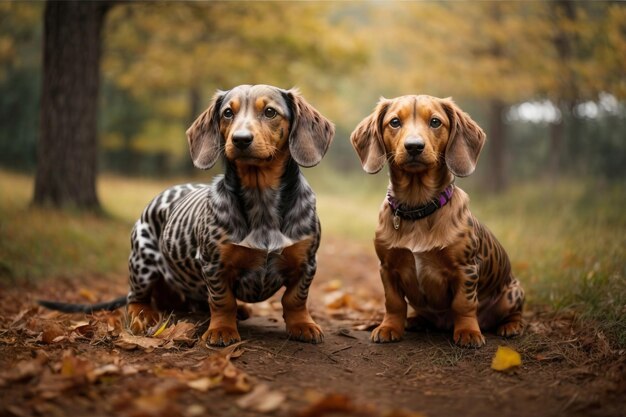 Foto dos adorables dachshunds disfrutando de la naturaleza