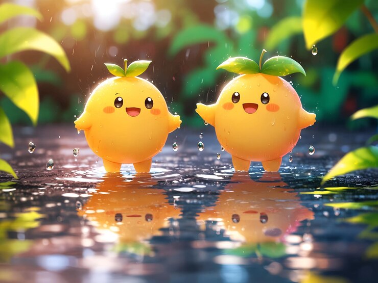 dos adorables están de pie bajo la lluvia
