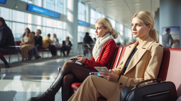 Dos amigas en el aeropuerto.