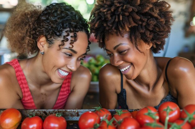 Dos amigas divirtiéndose mientras cocinan juntos