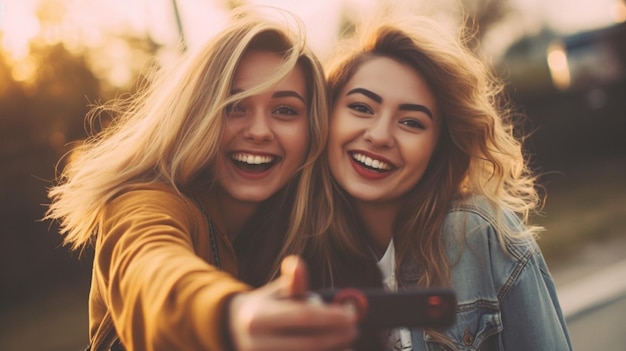 Dos amigos tomando una selfie