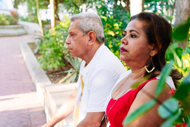 Dos ancianos serios en el fondo del parque