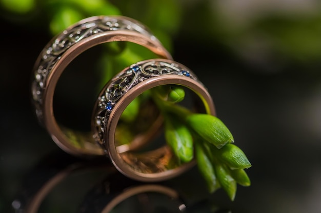 Dos anillos de boda en el concepto de amor de signo infinito