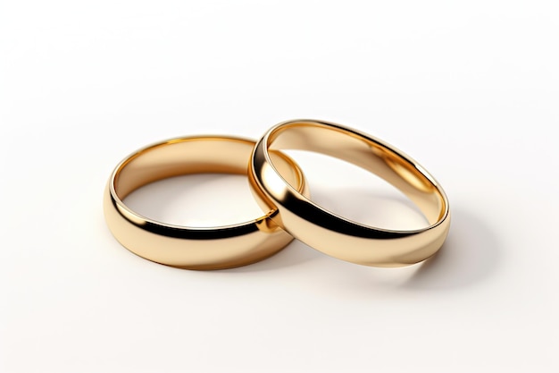 Dos anillos de bodas de oro aislados en blanco