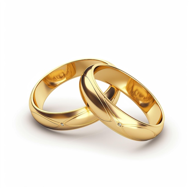 dos anillos de bodas de oro con diamantes en un fondo blanco generativo ai