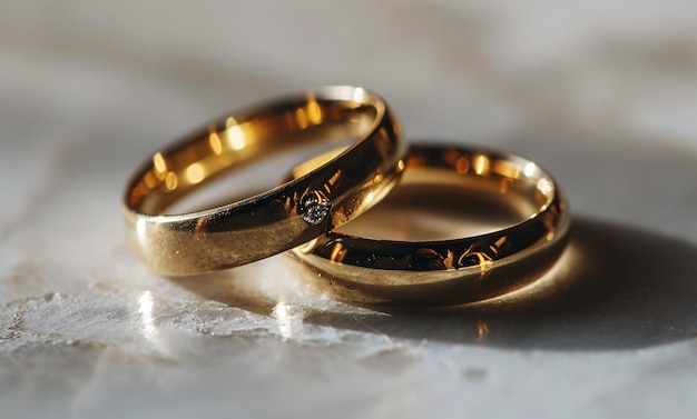 Dos anillos de oro en una mesa
