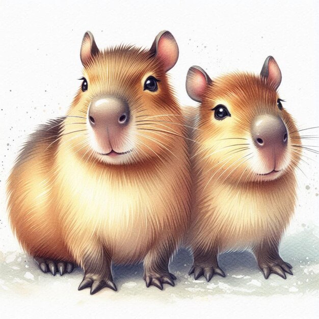 dos animales están de pie en la nieve uno tiene una cara que dice que el otro es un ratón