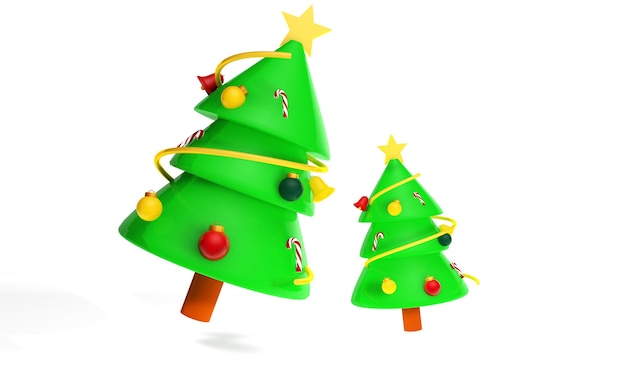 dos árboles de Navidad verdes con una estrella amarilla en la parte superior