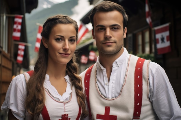 Foto dos atletas con trajes tradicionales suizos en schwingen