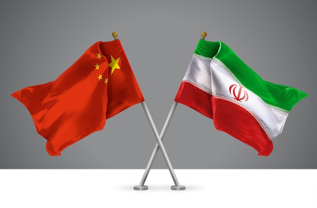 Dos banderas cruzadas de China e Irán